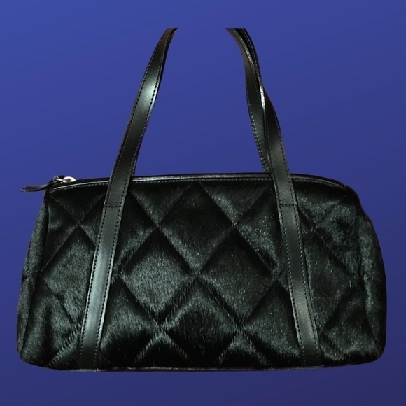 Saks FIFTH AVENUE calf hair pony hair handbag, quilted, BLACK, pre-owned vintage